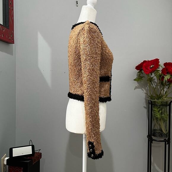 NEW McGinn Anthro Metallic Shimmer Knit Cropped Timeless Contrast Jacket S NWOT - Picture 14 of 16